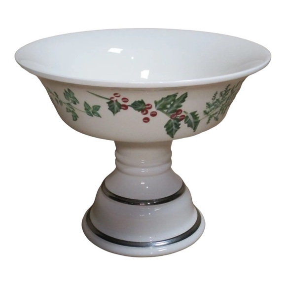 Vtg Bath & Body Works Holiday Christmas Holly Pedestal Candle Holder/Candy Dish - Picture 3 of 8